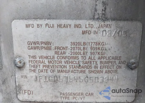 2006 Subaru Impreza 2.5I z USA, uszkodzony, nr VIN JF1GD67646G503844